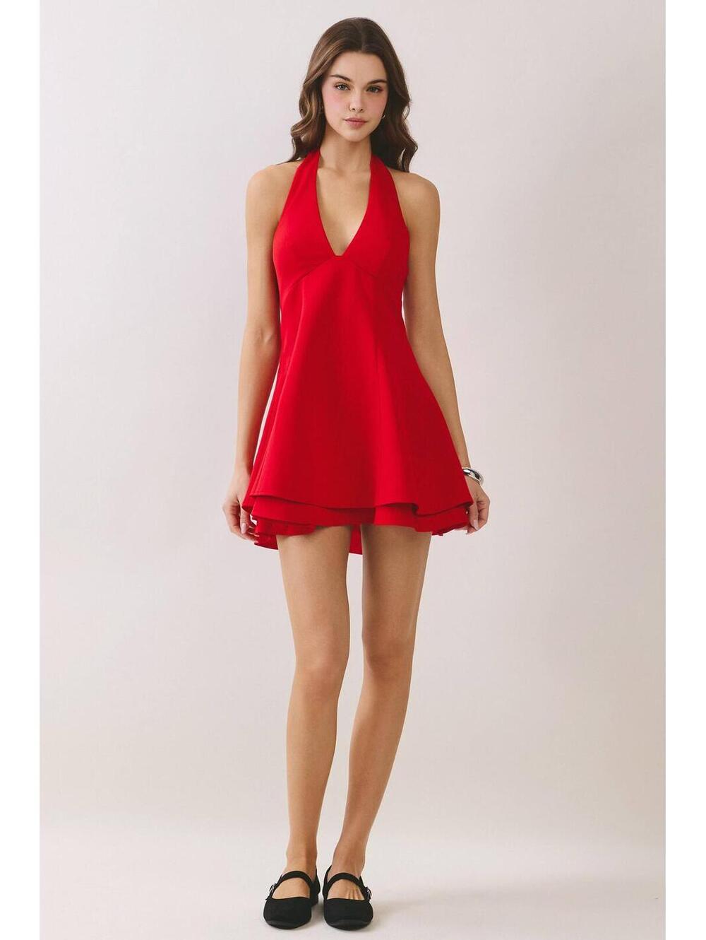 500. TCEC Red Halter Fit & Flare Mini Dress S/M/L |